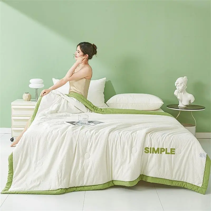 1Pc Bubble Gauze Air Conditioner Quilt, Soybean Fiber Summer Cool Quilt, Class A Washable Single Double Bed Thin Quilt