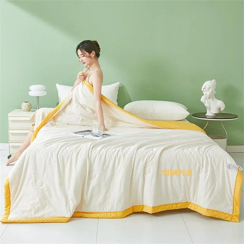 1Pc Bubble Gauze Air Conditioner Quilt, Soybean Fiber Summer Cool Quilt, Class A Washable Single Double Bed Thin Quilt