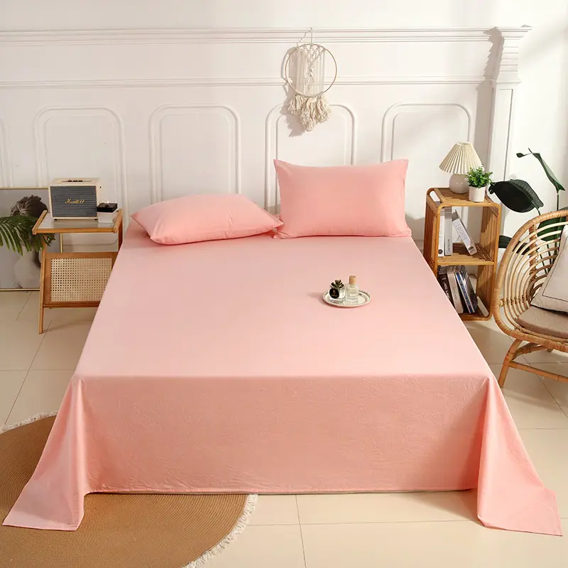 1pcs Simple Style Bed Sheet Machine Washable 100% Cotton Bedsheet Soft Skin Friendly Single Sheet with Breathable Stripe Plaid