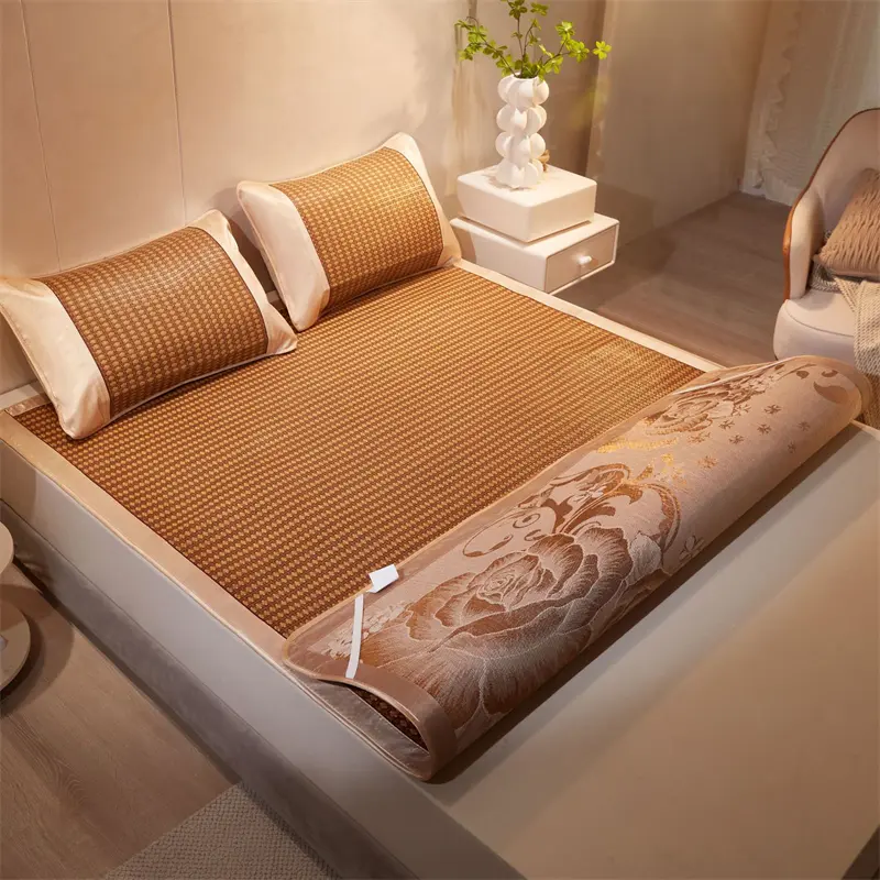 Summer Cool Down Plant Rattan Mat and Pillowcase Both Side Use Thicker Sleeping Cooling Mat Natural Rattan Ice Rayon Bed Pad