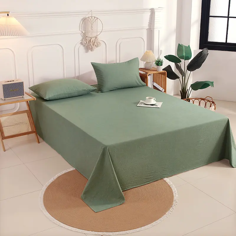 1pcs Simple Style Bed Sheet Machine Washable 100% Cotton Bedsheet Soft Skin Friendly Single Sheet with Breathable Stripe Plaid
