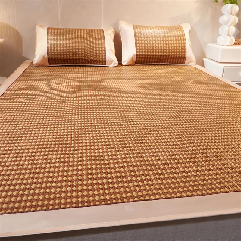 Summer Cool Down Plant Rattan Mat and Pillowcase Both Side Use Thicker Sleeping Cooling Mat Natural Rattan Ice Rayon Bed Pad