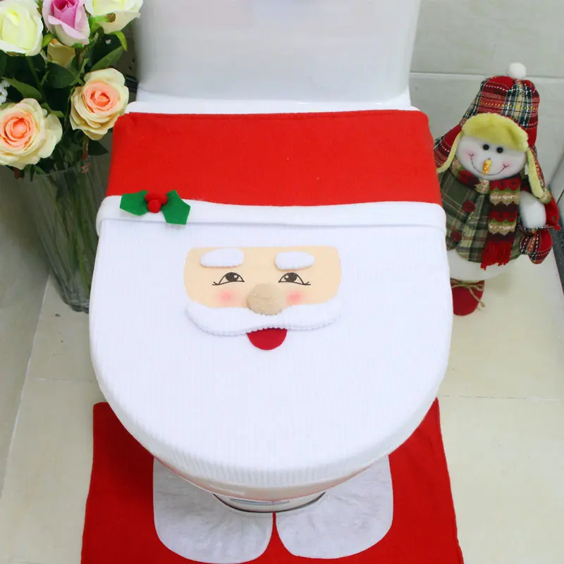 Bothroom Christmas Toilet Decoration Cover Santa Claus Christmas Snowman Toilet Decorative Three-piece Set Cute Bath Accessories