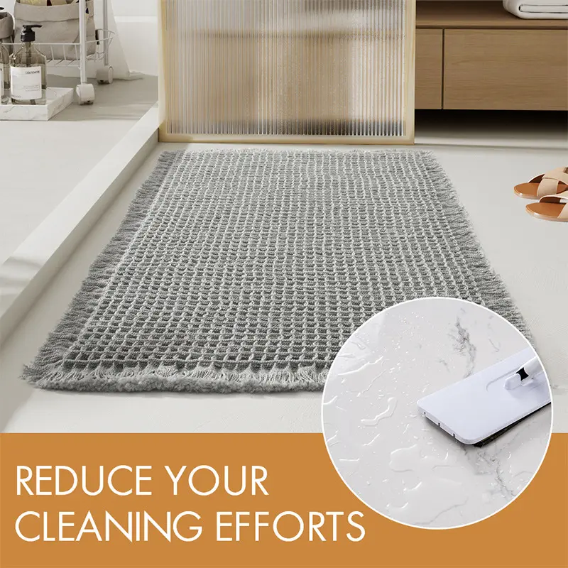 Microfiber Tassels Waffle Absorbent Bath Mat Soft Anti Slip Machine Washable Bathroom Door Mat Entrance Bedroom Solid Color Rug