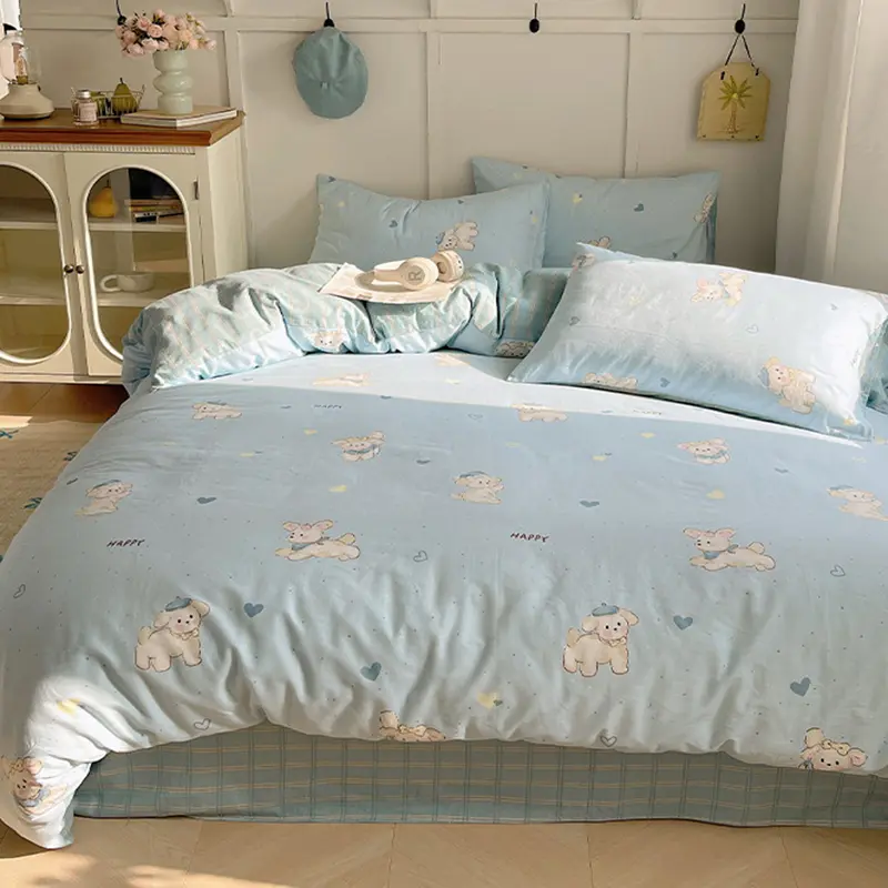 New Pure Cotton Cute Printed Bedding Sets Cartoon Nude Sleeping Skin Friendly Comforter Set Adult Bedsheet Kit for All Seasons
