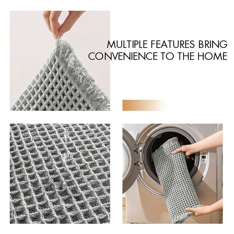 Microfiber Tassels Waffle Absorbent Bath Mat Soft Anti Slip Machine Washable Bathroom Door Mat Entrance Bedroom Solid Color Rug