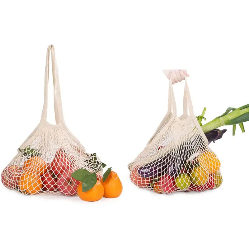 Cotton Portable Reusable Tote Bag Grocery Fruit Vegetable Mesh Bags Washable Supermarket Shopping Handbag Short Handle Net Tote