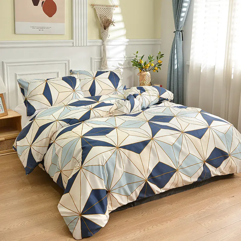 4Pcs Printed Bedding Sets, Geometric Stripes Duvet Cover Set, Home Dormitory Duvet Cover, Bed Sheets, Pillowcases