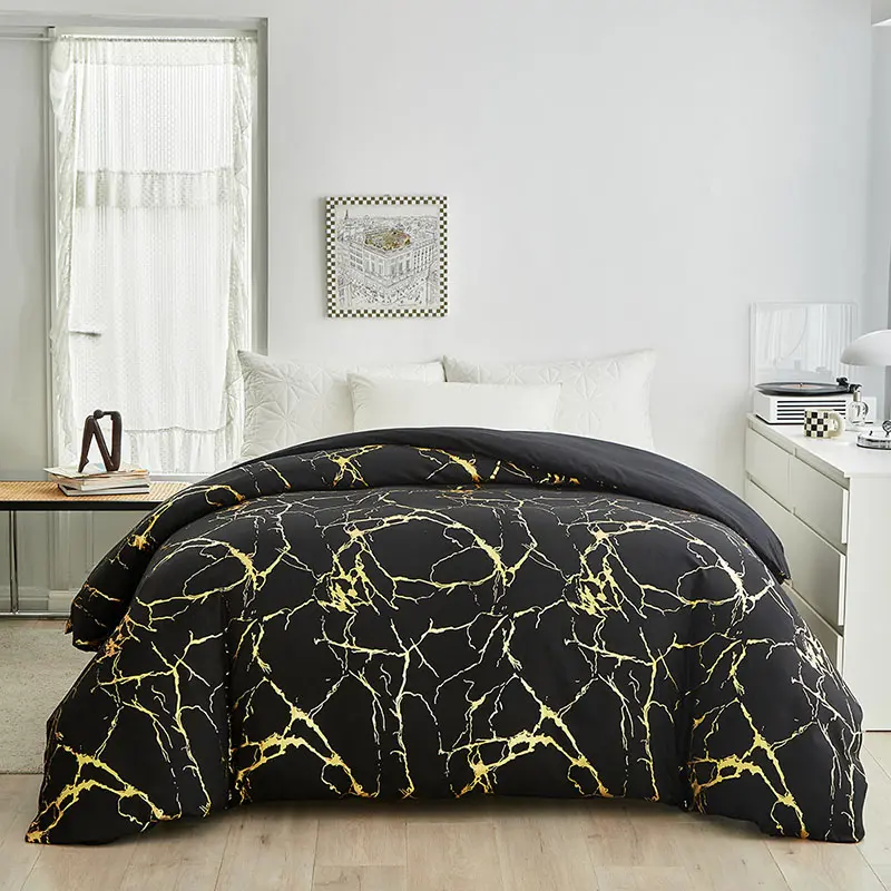 Marble Hot Stamping Double Duvet Cover Set 220x240 Luxury King Size Bedding Set Queen Comfortable Quilt Cover and Pillowcase
