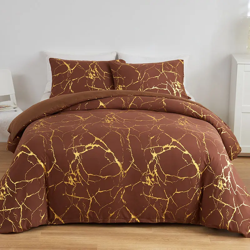Marble Hot Stamping Double Duvet Cover Set 220x240 Luxury King Size Bedding Set Queen Comfortable Quilt Cover and Pillowcase
