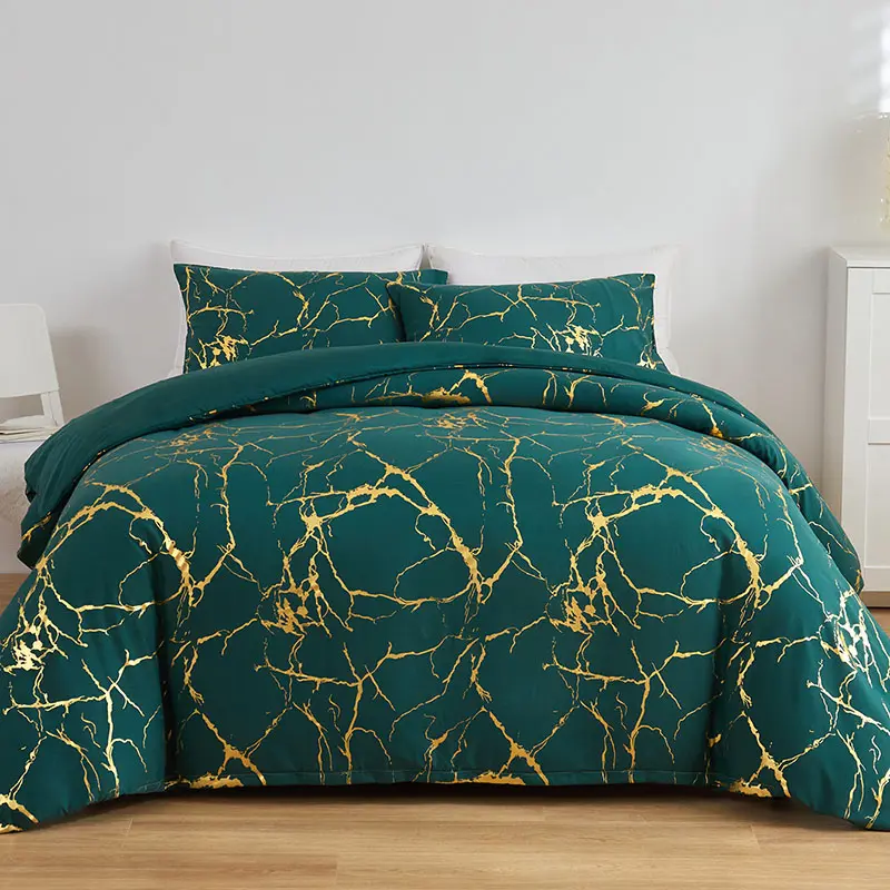 Marble Hot Stamping Double Duvet Cover Set 220x240 Luxury King Size Bedding Set Queen Comfortable Quilt Cover and Pillowcase