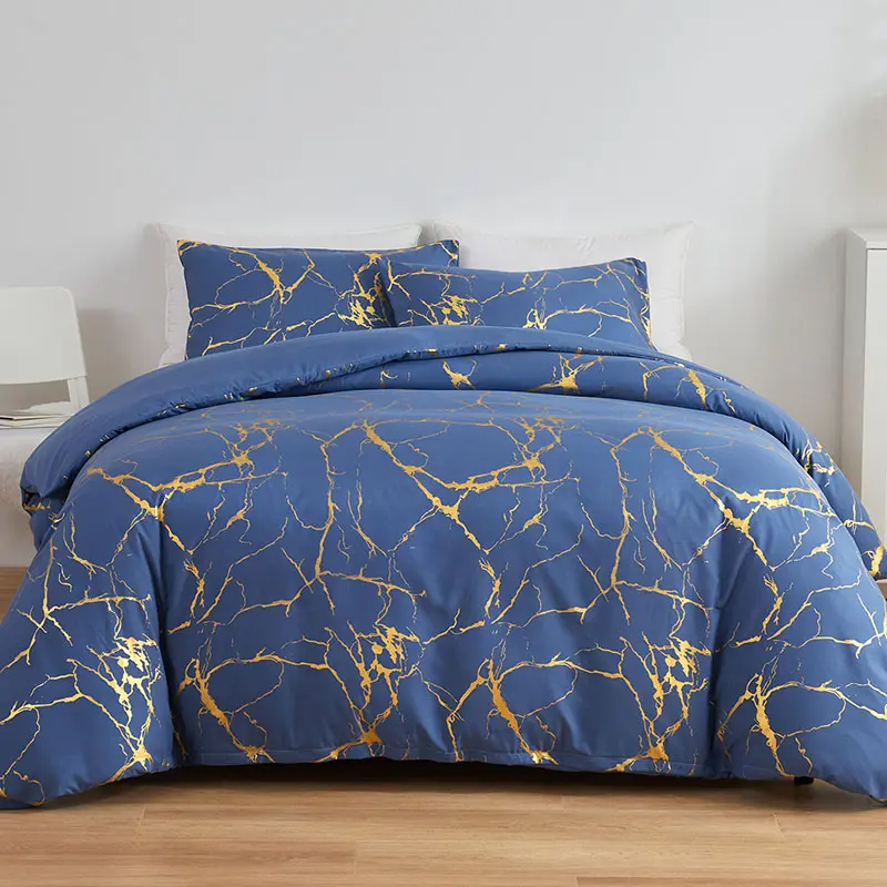 Marble Hot Stamping Double Duvet Cover Set 220x240 Luxury King Size Bedding Set Queen Comfortable Quilt Cover and Pillowcase