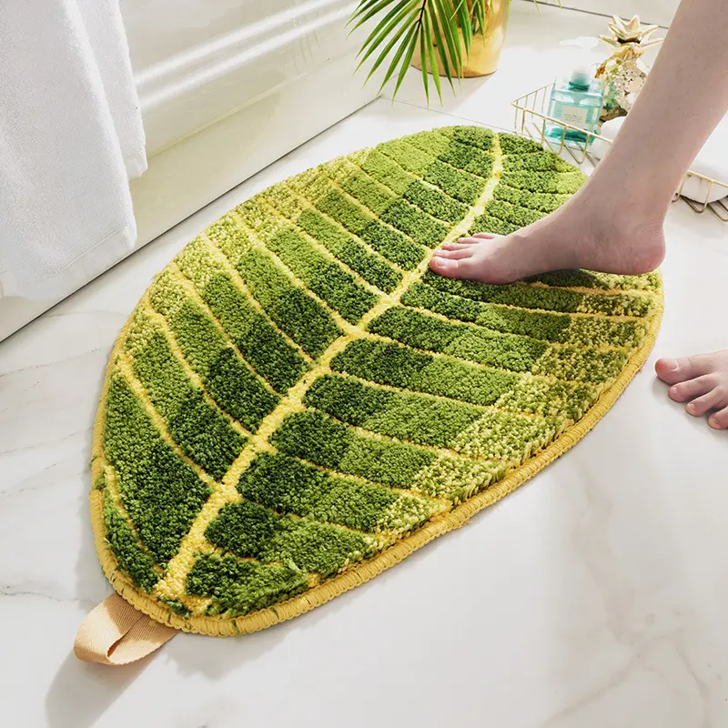 New Simple Leaf Shape Bathroom Rug Flocked Thicken Super Absorbent Bath Rugs Refreshing Anti-Slip Quick-drying Bath Floor Mat