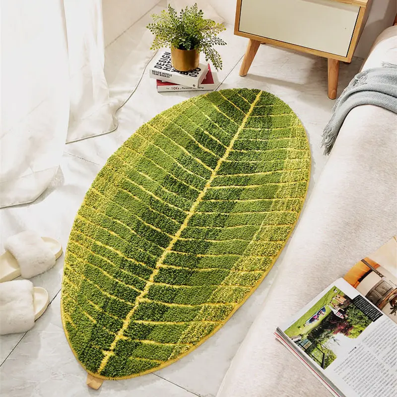 New Simple Leaf Shape Bathroom Rug Flocked Thicken Super Absorbent Bath Rugs Refreshing Anti-Slip Quick-drying Bath Floor Mat