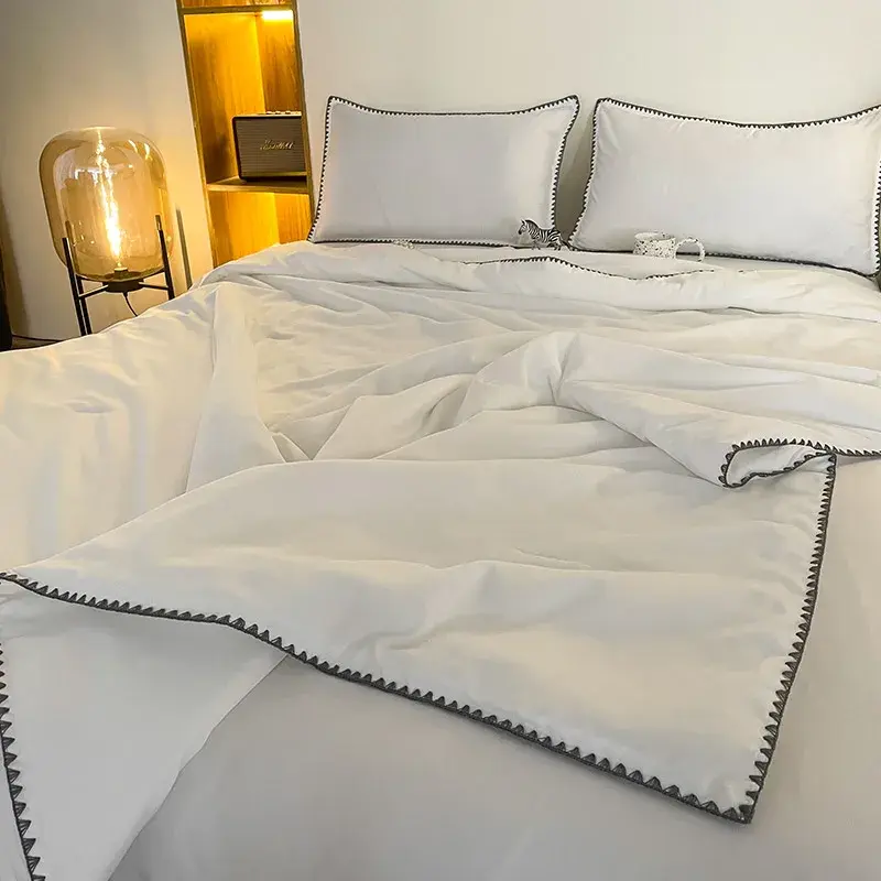 Embroidery Spring Summer Thin Comforter Soft Skin Friendly Breathable Cooling Blanket for Bed Washable Queen Quilt Single Double