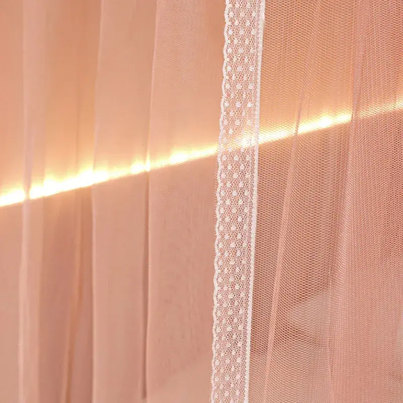 Korean Princess Square Top Floor Mosquito Nets Color Blocking Splicing Pleated Bed Curtain Bracket Three Door Fine Mesh Canopy