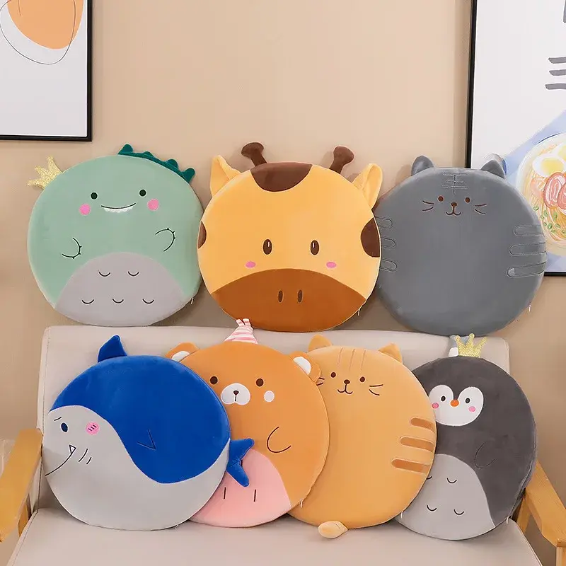 Cartoon Rebound Memory Foam Office Chair Cushion Lovely Animal Round Stretch Velvet Seat Cushion Removable and Washable Butt Pad