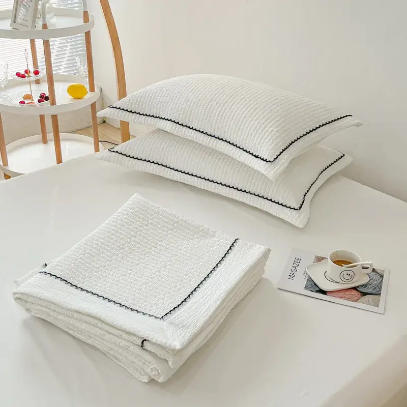 French Style Quilted Summer Comforter Set Elegance Princess Bubble Yarn Air Conditioning Quilt Set Skin-Friendly Blanket Summer
