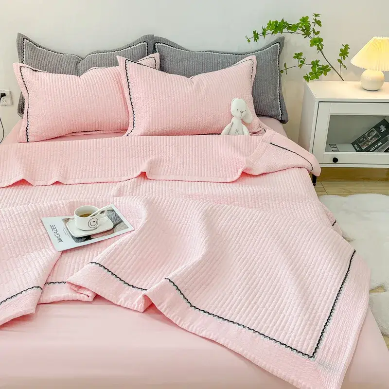French Style Quilted Summer Comforter Set Elegance Princess Bubble Yarn Air Conditioning Quilt Set Skin-Friendly Blanket Summer