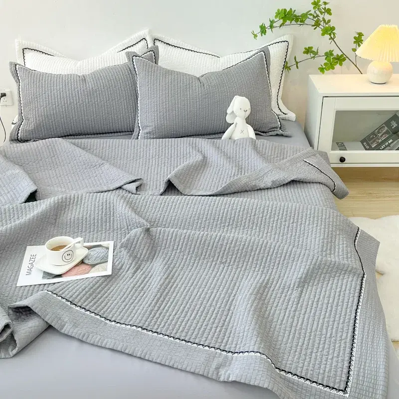 French Style Quilted Summer Comforter Set Elegance Princess Bubble Yarn Air Conditioning Quilt Set Skin-Friendly Blanket Summer