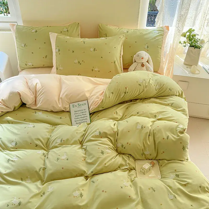 Fashionable Cartoon 3D Printed Soft Four Piece Bed Set Ab Double-Colored Skin-Friendly Bed Sheet Home Bed Linens for Adults
