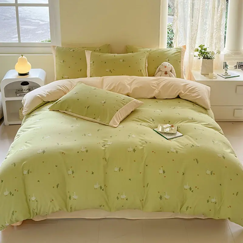 Fashionable Cartoon 3D Printed Soft Four Piece Bed Set Ab Double-Colored Skin-Friendly Bed Sheet Home Bed Linens for Adults