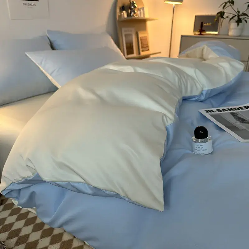 Summer 2025 Solid Color Cool Bed Sheet Set Ab Double-Sided Skin Friendly Nude Sleeping Bed 4-Piece Set 1.5/1.8/2.0M Bedding