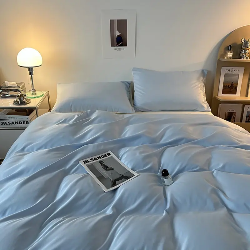Summer 2025 Solid Color Cool Bed Sheet Set Ab Double-Sided Skin Friendly Nude Sleeping Bed 4-Piece Set 1.5/1.8/2.0M Bedding