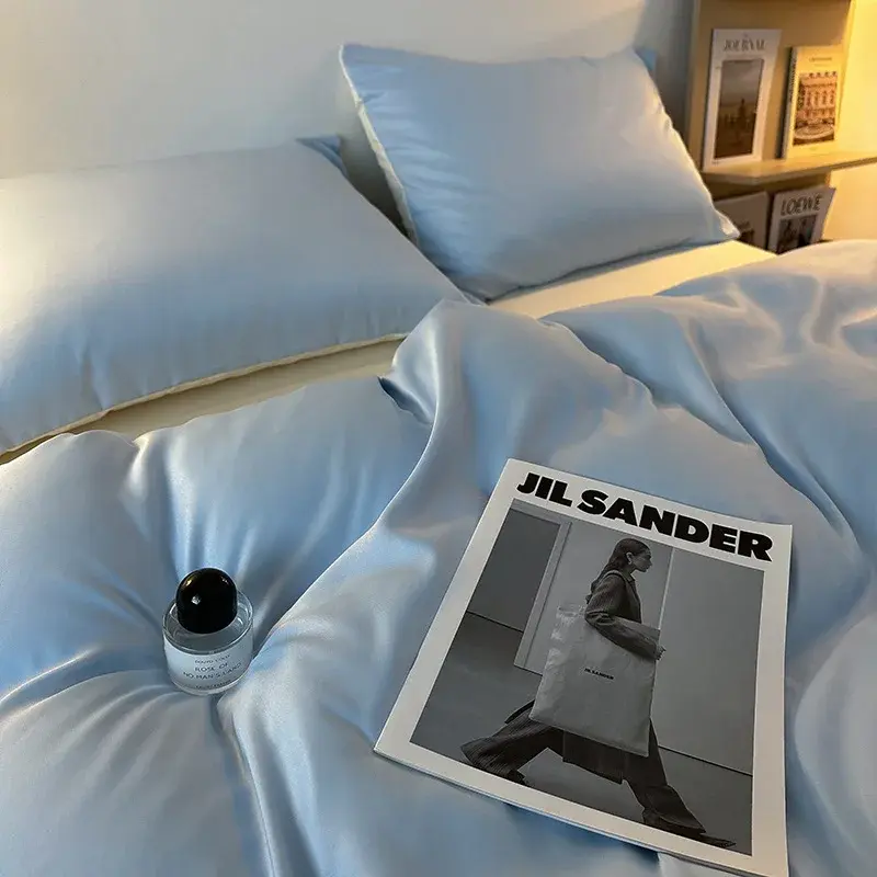 Summer 2025 Solid Color Cool Bed Sheet Set Ab Double-Sided Skin Friendly Nude Sleeping Bed 4-Piece Set 1.5/1.8/2.0M Bedding