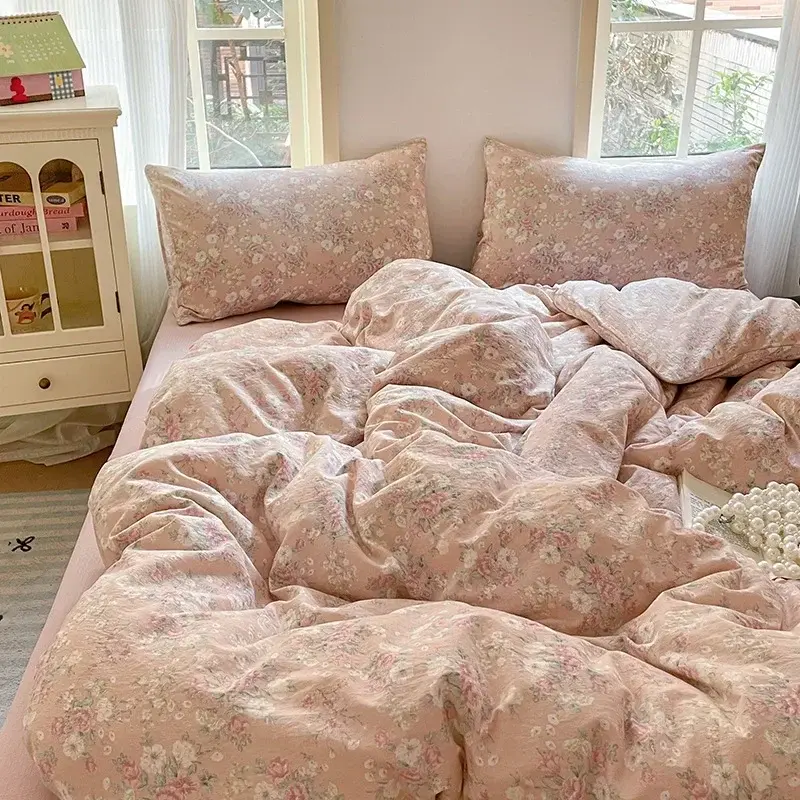 4Pcs Jacquard Double-Layer Yarn Fitted Sheet Grade A Home Dormitory Bedding Set Cloud Touch Soft Skin-Friendly Bedroom Decor