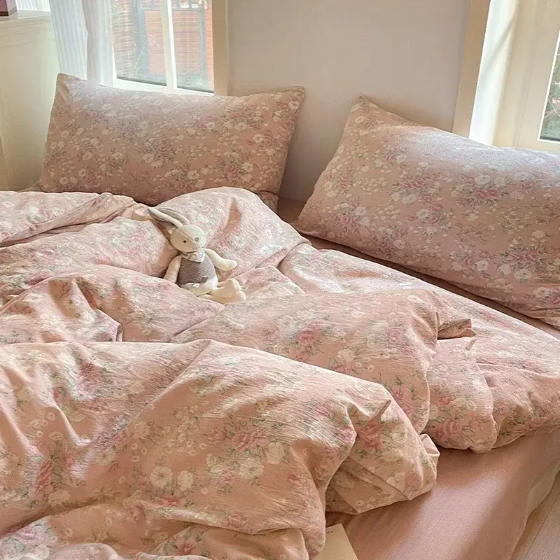 4Pcs Jacquard Double-Layer Yarn Fitted Sheet Grade A Home Dormitory Bedding Set Cloud Touch Soft Skin-Friendly Bedroom Decor