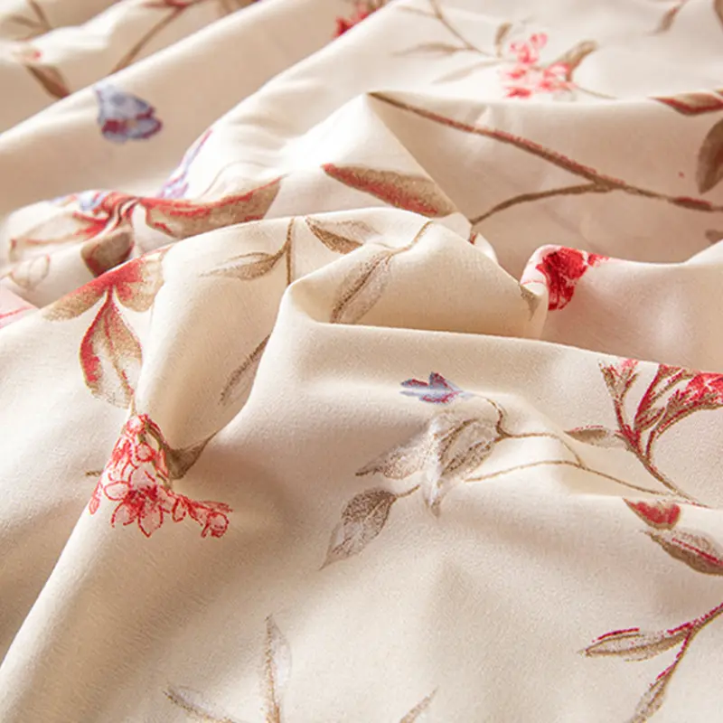Pastoral Plant Flower Print Bedding Set Skin-Friendly Colorfast Quilt Sets for Autumn Home Bedroom Dormitory Fitted Sheet Kit