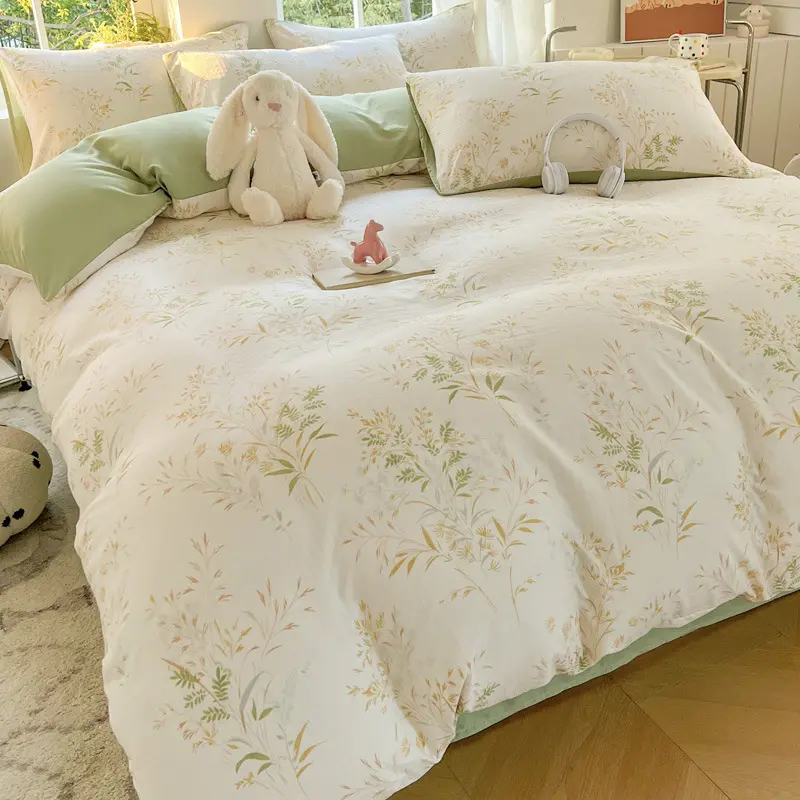 Skin Friendly Plant Printing Bedding Sets Home Bedsheet Soft Comforter Set Twin Full Single Double Size Bedroom Decor