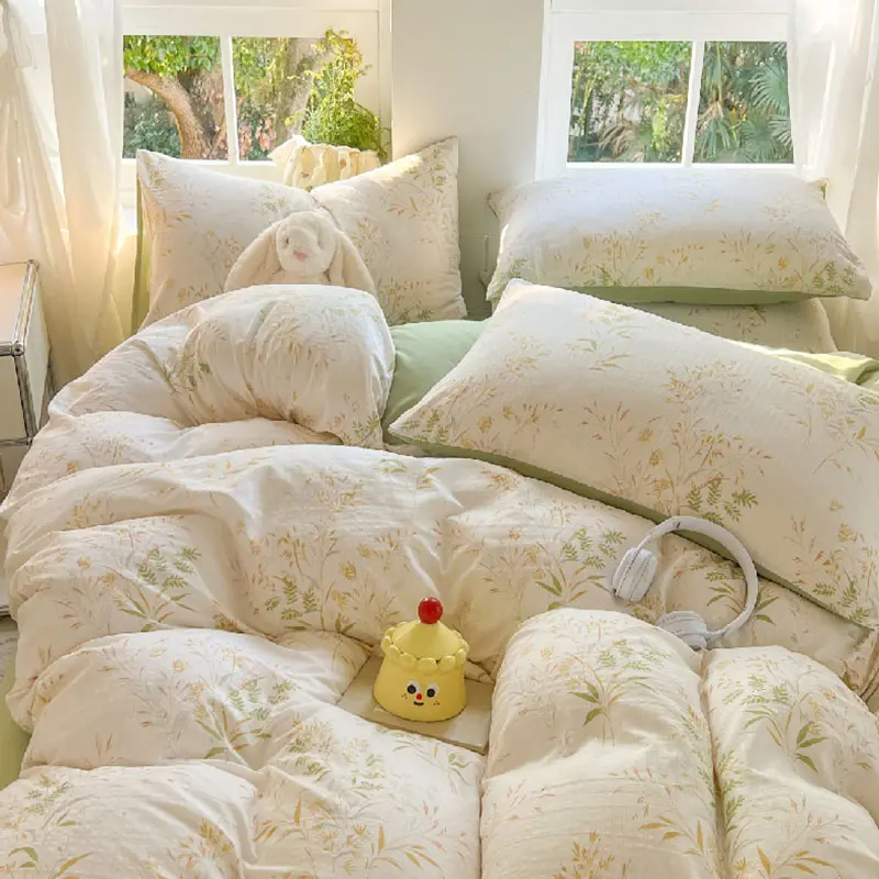 Skin Friendly Plant Printing Bedding Sets Home Bedsheet Soft Comforter Set Twin Full Single Double Size Bedroom Decor