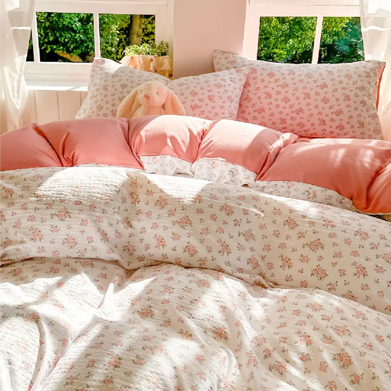 Skin Friendly Plant Printing Bedding Sets Home Bedsheet Soft Comforter Set Twin Full Single Double Size Bedroom Decor