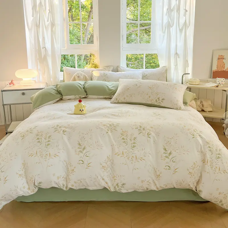 Skin Friendly Plant Printing Bedding Sets Home Bedsheet Soft Comforter Set Twin Full Single Double Size Bedroom Decor