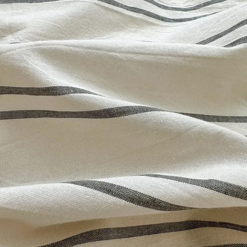 4Pcs Light Luxury Striped Washed Cotton Bedclothes Set Smooth Skin Friendly Soft Bed Sheet Set Home Textile Supplies for Adults