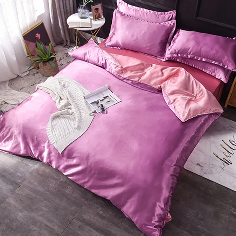 Cooling Ice Rayon Satin Summer Bedding Set Comfortable and Soft Fitted Sheet Duvet Cover Pillowcase Twin Single Double Bed Size