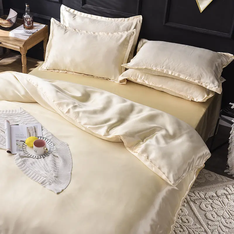 Cooling Ice Rayon Satin Summer Bedding Set Comfortable and Soft Fitted Sheet Duvet Cover Pillowcase Twin Single Double Bed Size