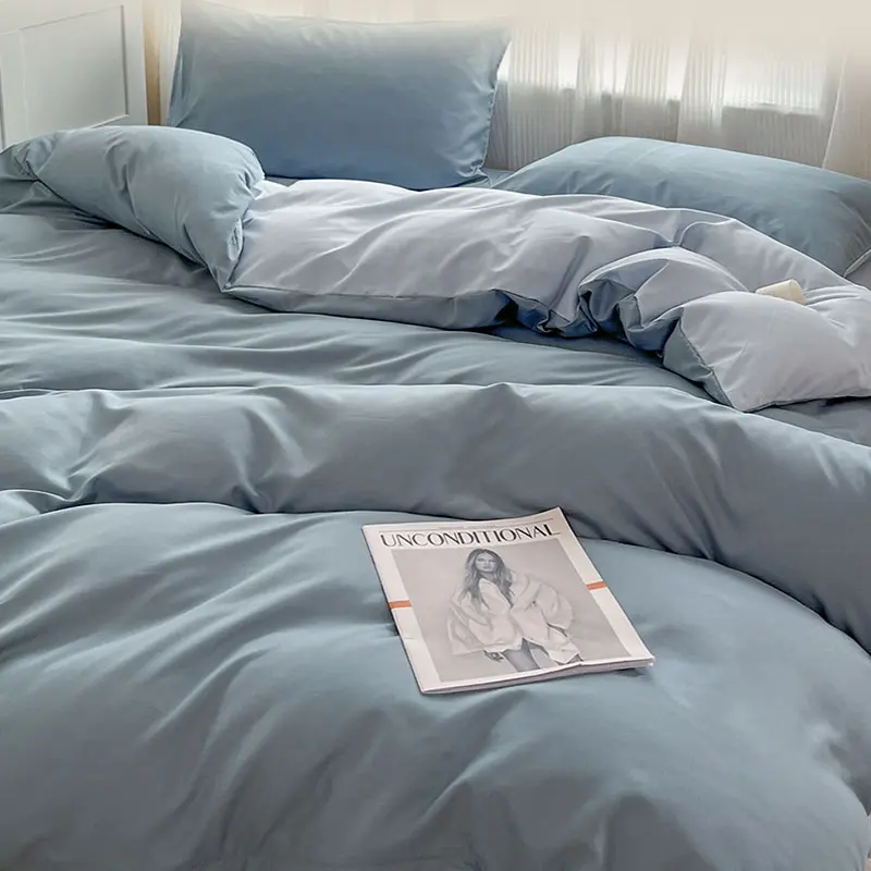 Simple Solid Color Super Soft Bed Set Washed Quilt Cover, Bedsheet, Pillowcases Summer Single Double Bedding Sets for Bedroom