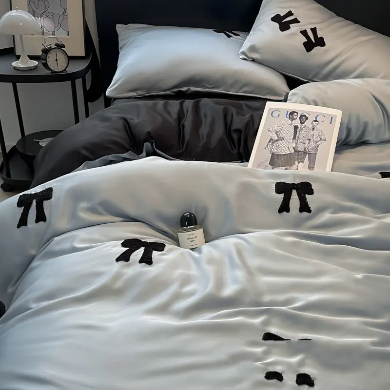New Butterfly Embroidered Ice Silk Bedding Sets Summer Cooling Washable Rayon Duvet Cover Kit Queen/king Double Single Bed Set