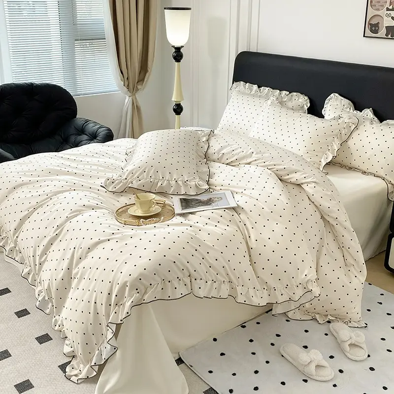 Princess Faux Silk Floral Bedding Set Summer Ice Silk Cool Feeling Duvet Cover Fitted Sheet Pillowcase Single Cozy Bedclothes