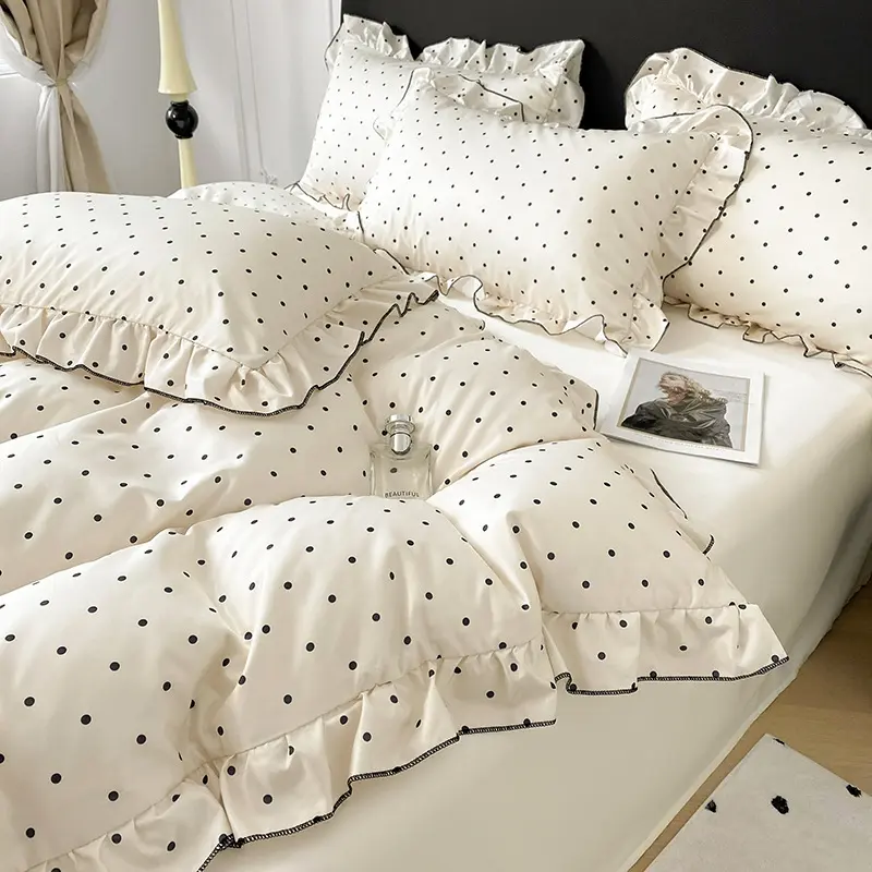 Princess Faux Silk Floral Bedding Set Summer Ice Silk Cool Feeling Duvet Cover Fitted Sheet Pillowcase Single Cozy Bedclothes