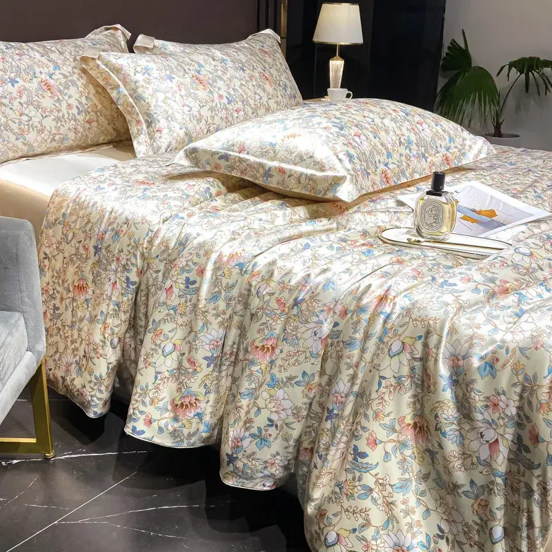 100 Mulberry Silk Printed Bedding Sets High Quality Silk Skin-Friendly Sleeping Naked Bedclothes Double Single Bed Bedroom Decor