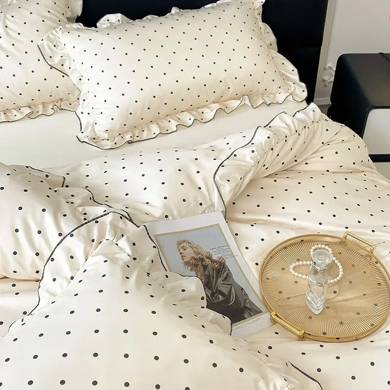 Princess Faux Silk Floral Bedding Set Summer Ice Silk Cool Feeling Duvet Cover Fitted Sheet Pillowcase Single Cozy Bedclothes