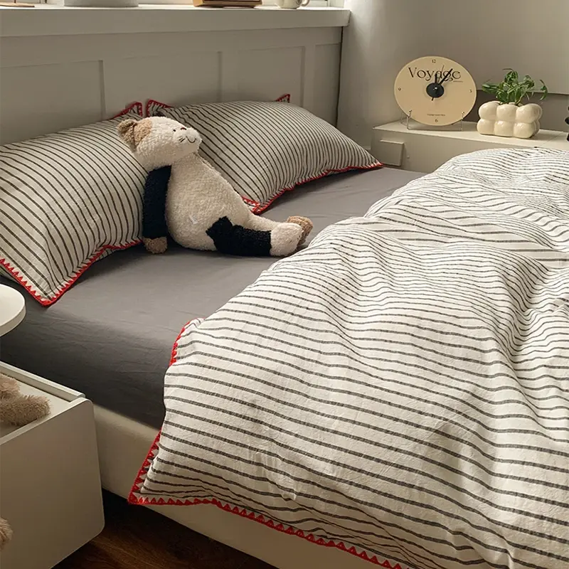 New Shell Edge Pure Cotton Soft Duvet Cover Simple Striped Printed Skin Friendly Comforter Sets Washable Non Fading Bed Linens