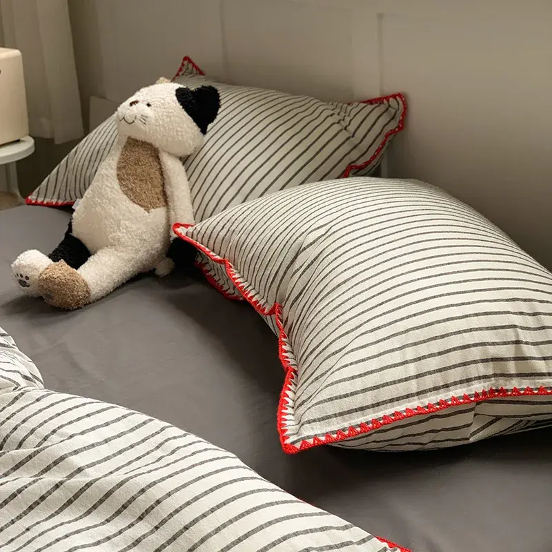 New Shell Edge Pure Cotton Soft Duvet Cover Simple Striped Printed Skin Friendly Comforter Sets Washable Non Fading Bed Linens