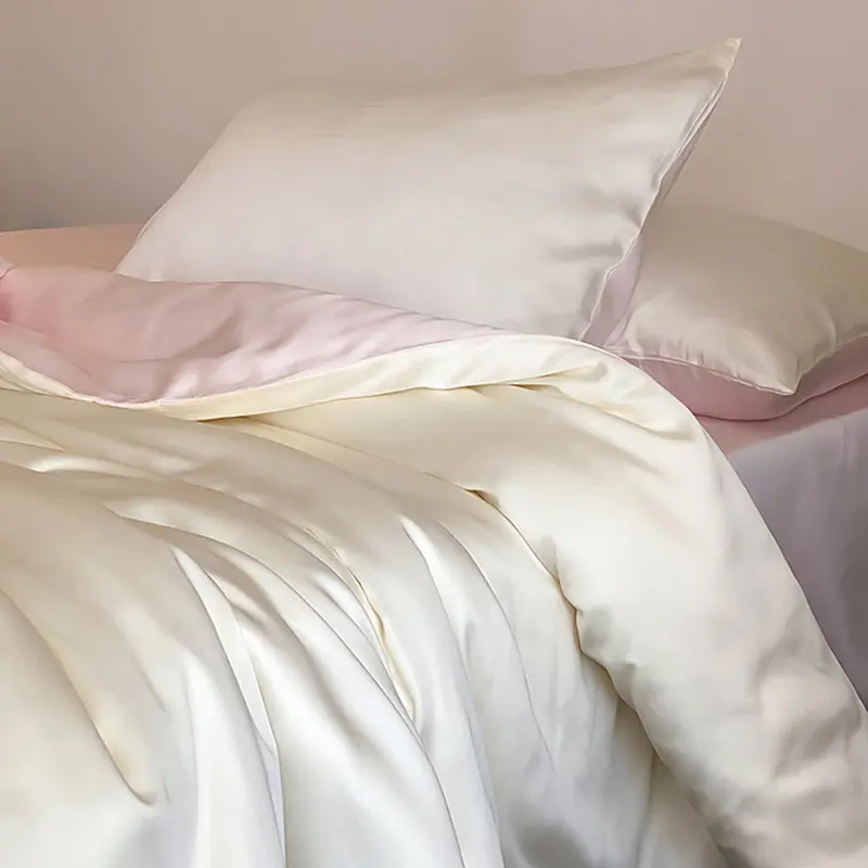 4Pcs A-Class Ice Silky Solid Bedding Set Washed Coolness Satin Smooth Quilt Set Soft Comfortable Bedclothes for Summer