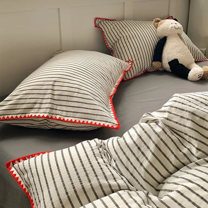 New Shell Edge Pure Cotton Soft Duvet Cover Simple Striped Printed Skin Friendly Comforter Sets Washable Non Fading Bed Linens