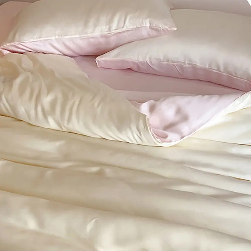 4Pcs A-Class Ice Silky Solid Bedding Set Washed Coolness Satin Smooth Quilt Set Soft Comfortable Bedclothes for Summer